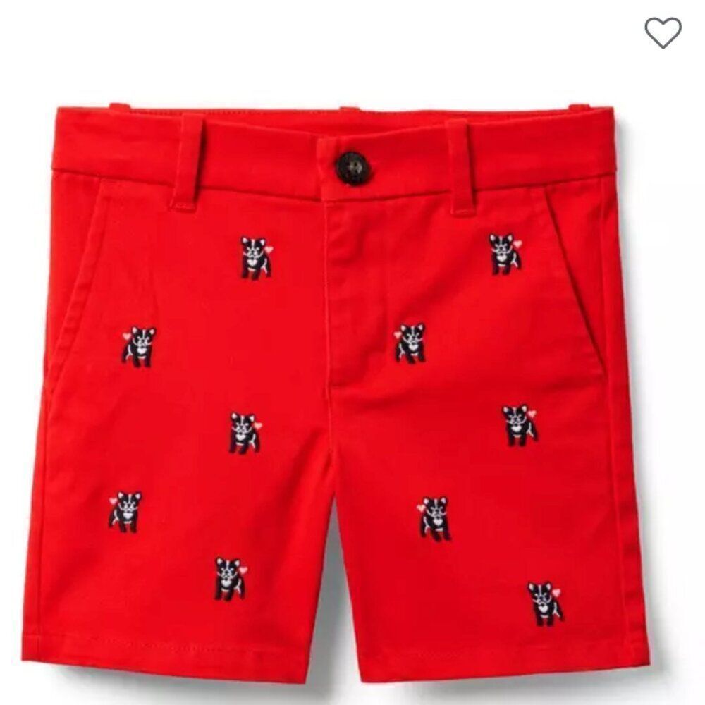 Janie and Jack 100048046 Red The Embroidered Twill Short French Bulldog NWT